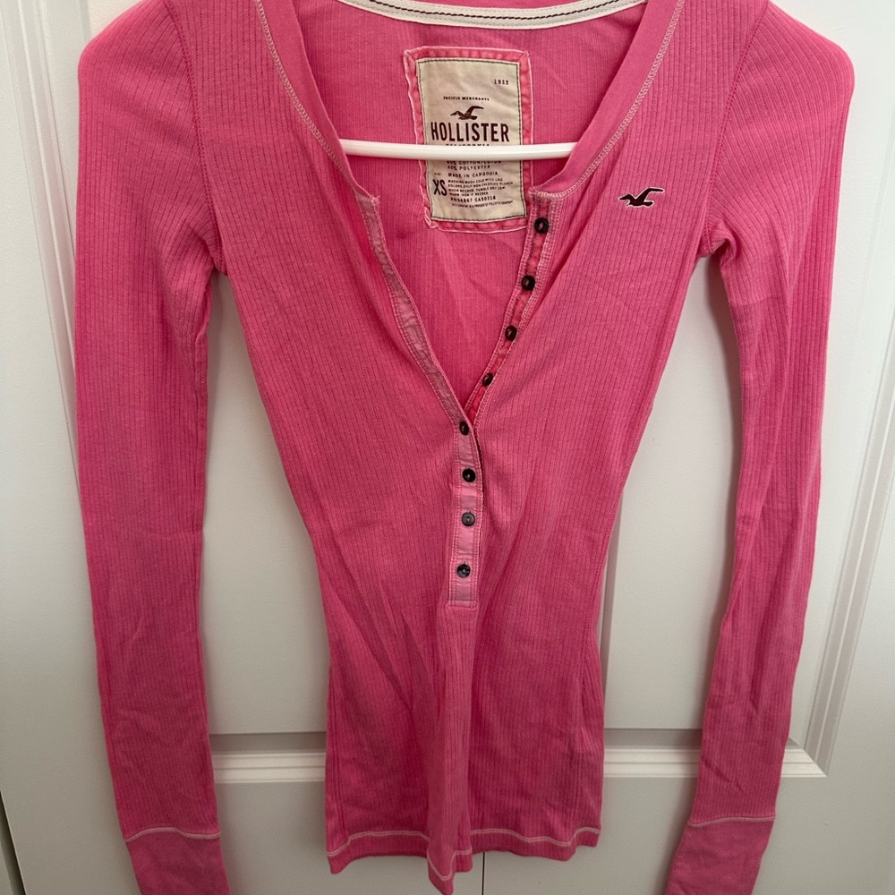 Y2K VERY RARE VINTAGE Hollister Pink Ribbed Long Sleeve Top